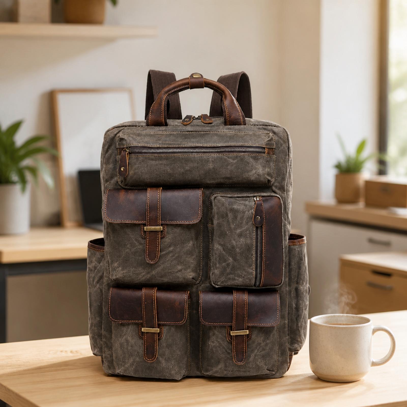 Laptop Bag Leather 15 - Ransel Perjalanan Kapasitas Besar Bahan Kanvas